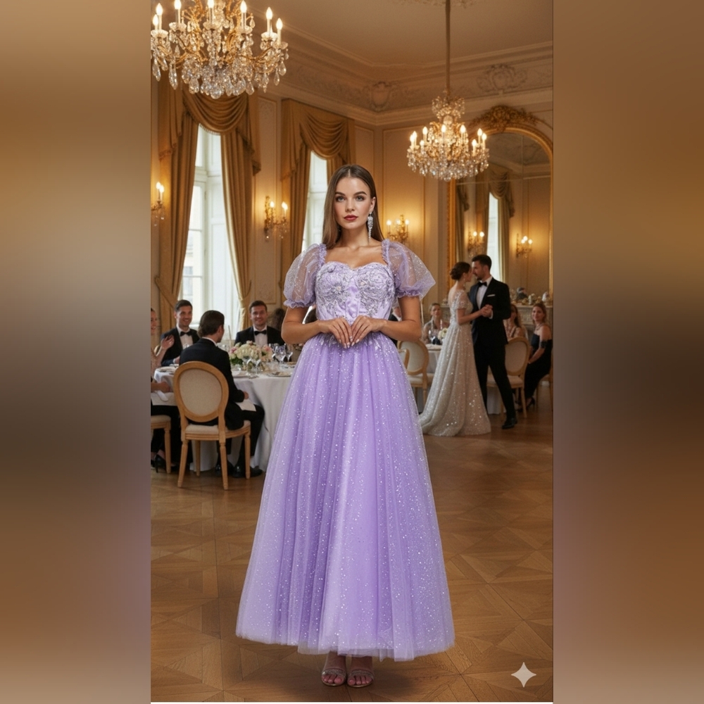 NWT Size 10 Lavender Glitter Tulle Embroidered Gown Unbranded